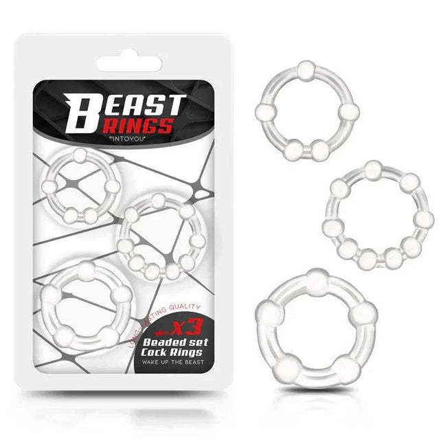 Set of 3 clear beaded flexible penis rings for enhanced pleasure and comfort