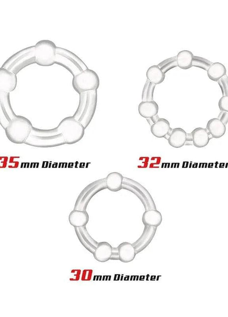 Set of 3 Penis Ring Beaded Flexibles Clear