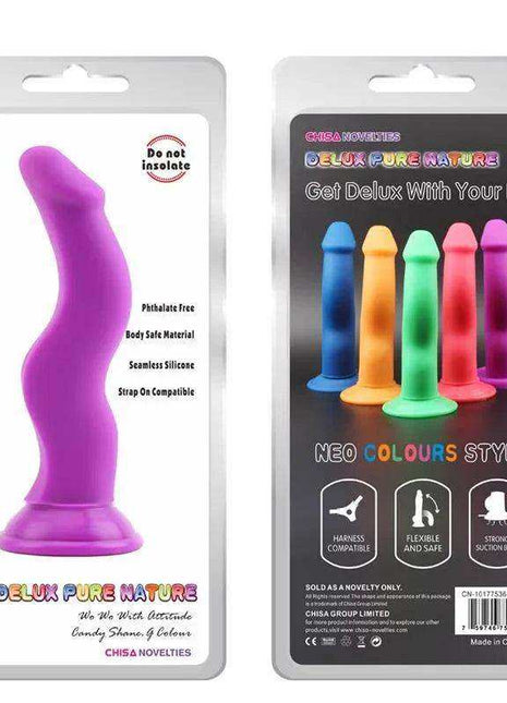 Shane G Purple silicone body-safe novelty in bright purple, with a curved shape, flared base and retail packaging