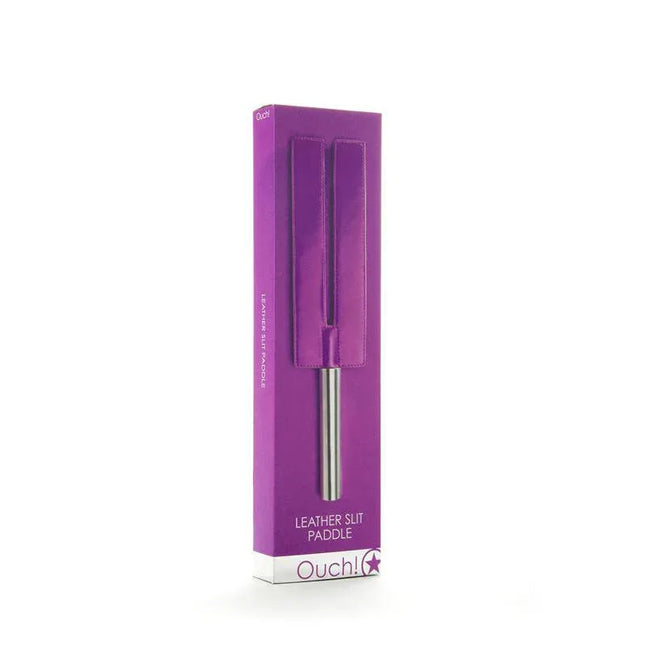 Shots Ouch! Whips and Paddles Leather Slit Paddle Purple