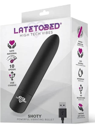 Shoty Vibrating Bullet 10 Speeds Black compact personal massager with ergonomic design and waterproof feature