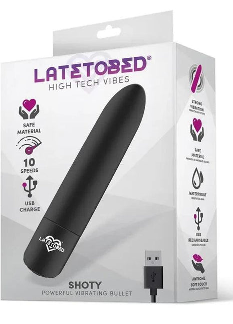 Shoty Vibrating Bullet 10 Speeds Black compact personal massager with ergonomic design and waterproof feature