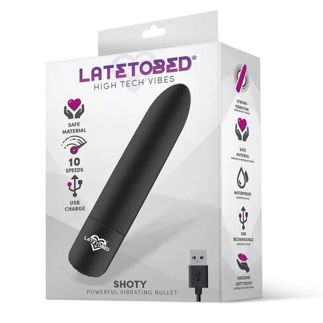 Shoty Vibrating Bullet 10 Speeds Black compact personal massager with ergonomic design and waterproof feature