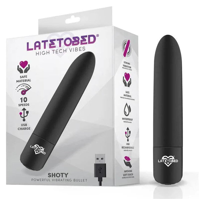 Shoty Vibrating Bullet 10 Speeds Black compact waterproof personal massager with ergonomic design