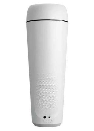 sleek black male masturbator with vibration and interactive talk features on white background