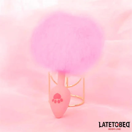 Silicone Anal Plug with Pompon Pink