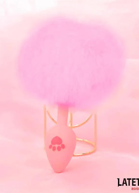 Silicone Anal Plug with Pompon Pink