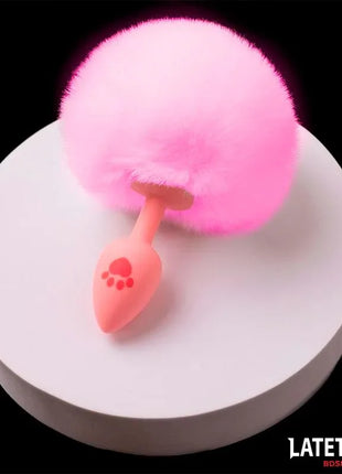 Silicone Anal Plug with Pompon Pink
