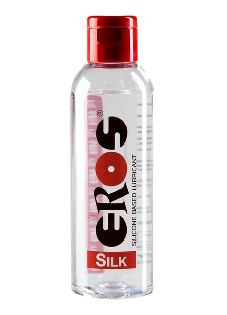 Silicone Based Lubricant in a clear 100 ml bottle with a red cap and bold black and red label