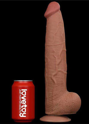 Sliding Skin Dual Layer dildo in realistic flesh-toned TPE, with a textured shaft, curved base and suction cup