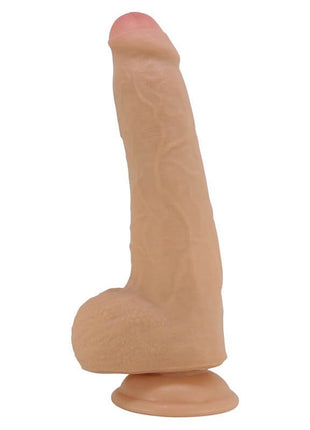 Sliding Skin Realistic Dildo in flesh-toned TPR with a smooth shaft, rounded head, testicles and suction cup base
