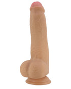 Sliding Skin Realistic Dildo in flesh-toned textured material, with a rounded head, testicles and suction cup base