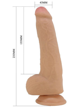 Sliding Skin Realistic Dildo in flesh-tone TPR with a textured shaft, rounded head, testicles and suction cup base