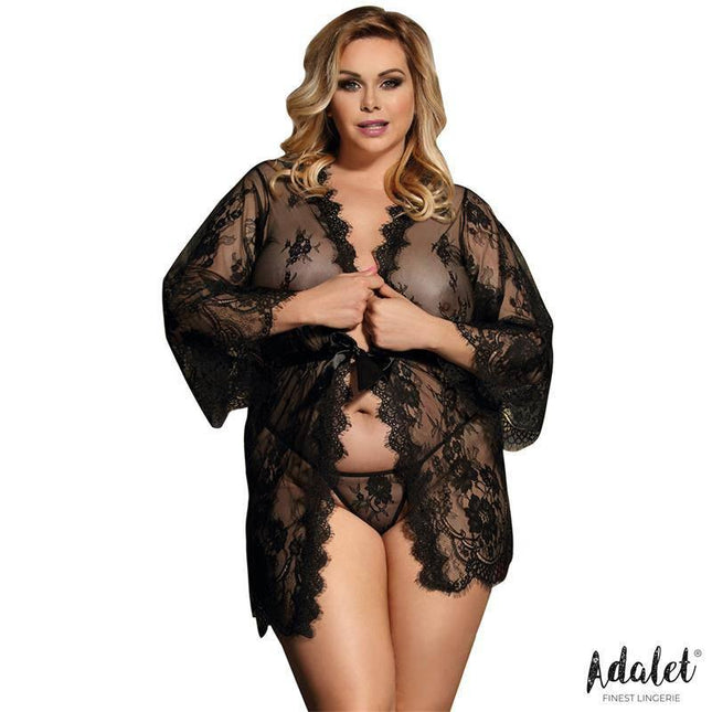 Sora Long Sleeve Peignoir with Floral Lace Size 44-46