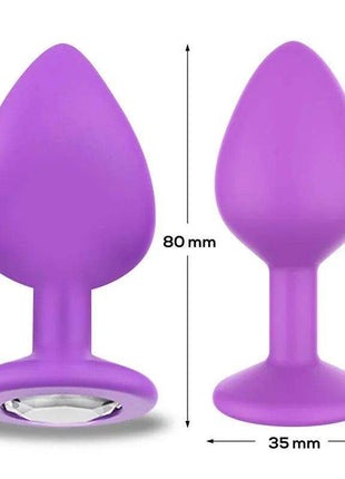 medium violet sparkly butt plug with tapered tip and flared base