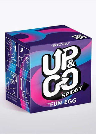 Spidey Masturbator Egg retail box with vivid purple, blue and pink graphics, bold black-and-white lettering and illustrated use instructions