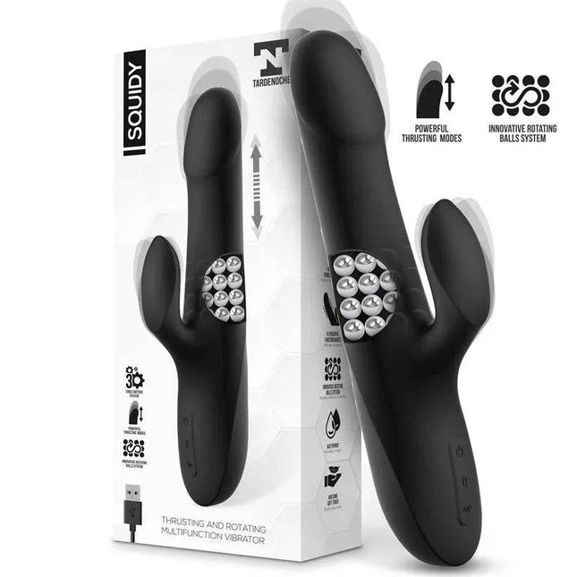 Rotating and thrusting multifunction vibrator with ergonomic design and multiple speed settings