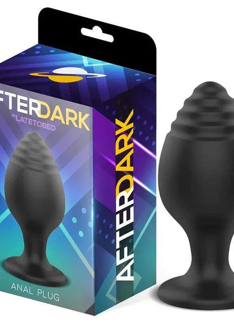 Steps Butt Plug black silicone anal plug with a tapered, ridged tip, rounded body and wide flared base