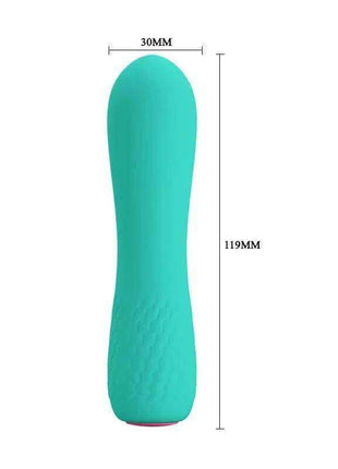 Stimulator Elfin Silicone in turquoise with a smooth rounded tip, textured lower grip and compact tapered shape
