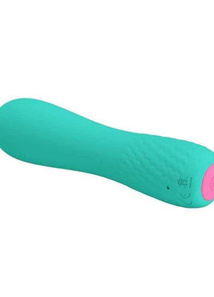 Stimulator Elfin Silicone in turquoise with a textured flexible body and a pink circular button at the end