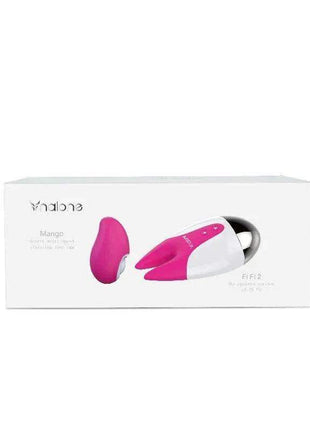 Stimulator FiFi2 Fuchsia pink-and-white personal massager with a curved ergonomic shape, shown on its product box