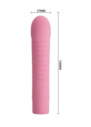 Stimulator Mick Silicone Pink in smooth pink silicone, with a rounded tip, ribbed shaft and cylindrical base