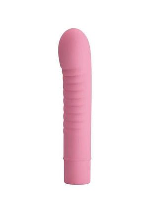Stimulator Mick Silicone Pink, a pink silicone vibrator with a rounded tip and horizontal ridges along its shaft