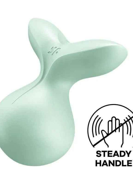 Stimulator Viva la Vulva 3 Mint in pale mint silicone, with a rounded body, curved head and steady handle design