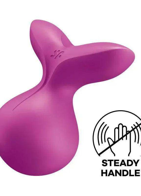 Stimulator Viva la Vulva 3 Violet in glossy magenta silicone, with a rounded body, flared wings and steady-handle design