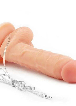 Strap-on with Dildo with Vibration, peach-colored realistic silicone dildo with a flared base and attached wired control