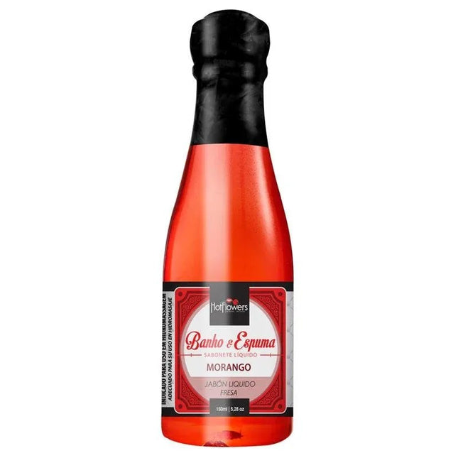 Bottle of Strawberry Bath Foam 150 ml with strawberries and foam bubbles