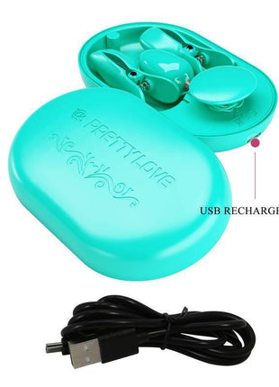 Surprise Box Vibrating Egg with Electric Shock Nipple Clamps Blue