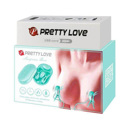 Surprise Box Vibrating Egg with Electric Shock Nipple Clamps Blue