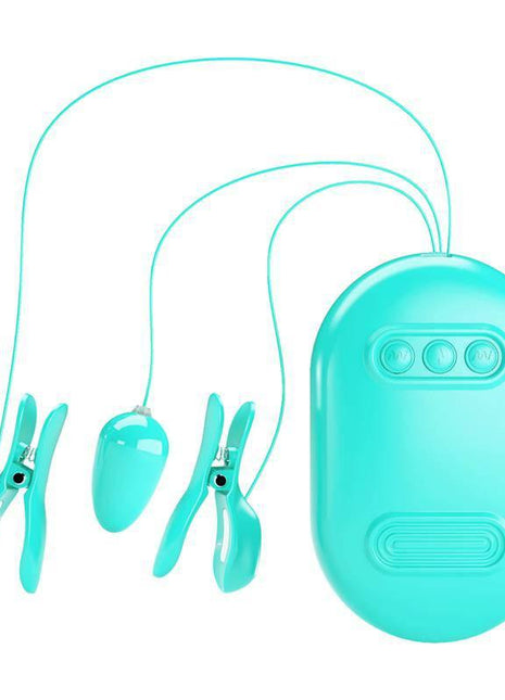 Surprise Box Vibrating Egg with Electric Shock Nipple Clamps Blue