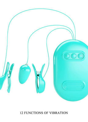 Surprise Box Vibrating Egg with Electric Shock Nipple Clamps Blue