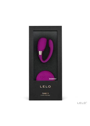 TIANI 3 Deep Rose vibrator set in a black LELO box, showing two deep rose silicone pieces with metallic accents.