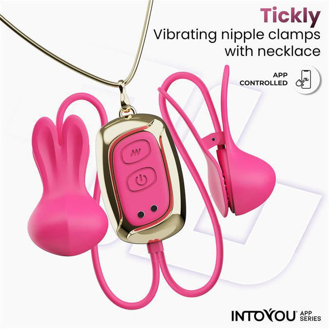 Tickly Nipple Clamps ith Vibration, Remote and Necklace with App