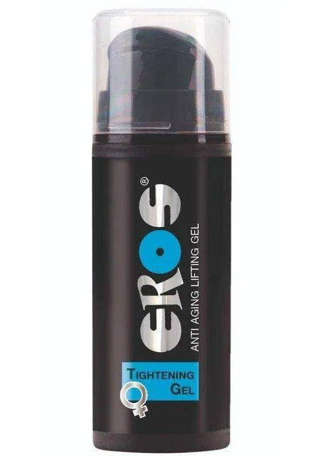 Tightening Gel 30ml in a black cylindrical pump bottle with a clear cap, blue label accents and silver lettering