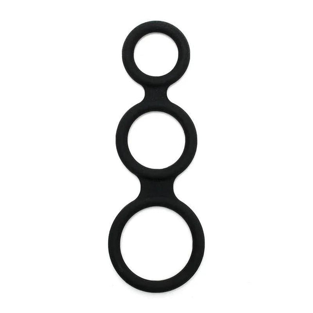 Triple Cock Ring Black premium silicone tri-ring sex toy for enhanced erection and pleasure