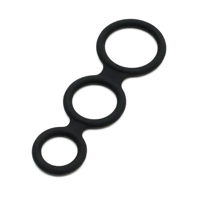 Triple Cock Ring Black premium silicone tri-ring sex toy for enhanced erection and pleasure