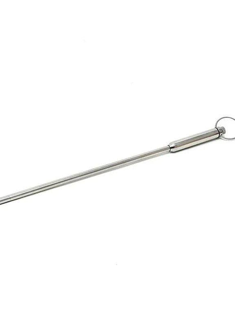 Urethral vibrating sound, long slim polished metal rod with a narrow tip and circular ring handle