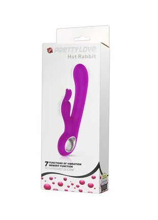 Vibe Hot Rabbit Purple rabbit vibrator in bright purple silicone, with a curved shaft and small bunny-shaped stimulator