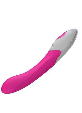 Vibe Pulse Fuchsia vibrator with a smooth, curved fuchsia body, silver-gray tip, and sleek two-tone design.