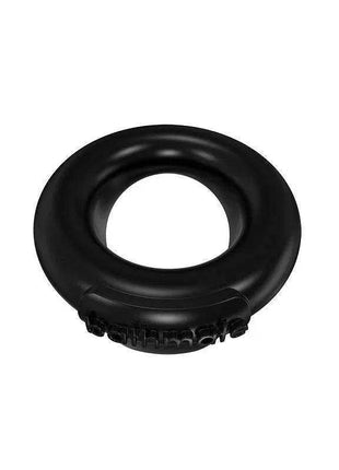 Vibe Ring Strength black ring with a smooth, rounded band and raised lettering along the lower edge