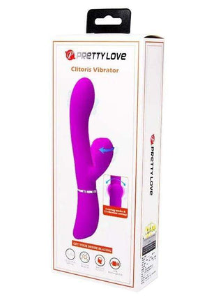Vibe with Licking clitoral vibrator shown on Pretty Love packaging, with a bright purple curved design and dual stimulation feature