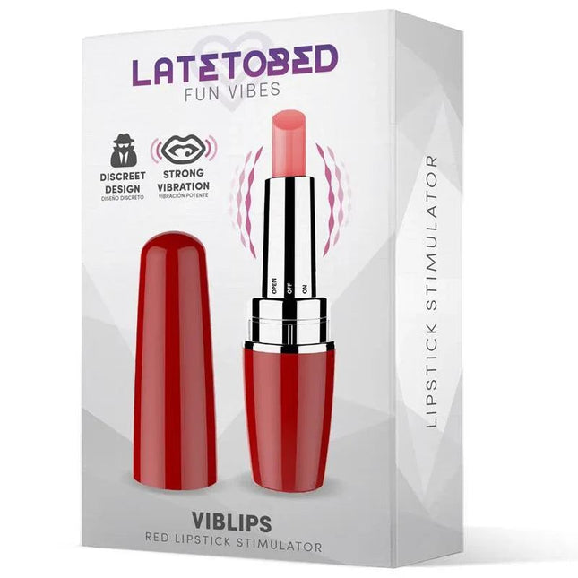 Viblips Lipstick Stimulator Red tube with bold red lip color and moisturizing formula packaging