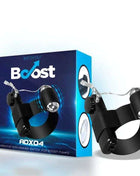 Vibrating Accesory for Pumps ADX04, black flexible pump attachment with silver connectors beside its blue Boost product box