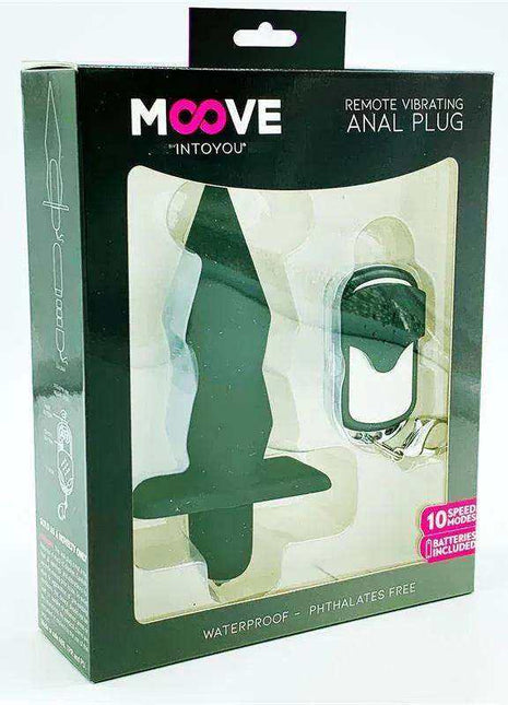 Vibrating Butt Plug set with a black silicone plug and remote controller displayed in green packaging