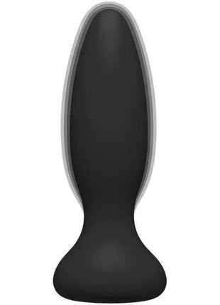 Vibrating Butt Plug in smooth black silicone with a tapered, rounded insertable shaft and wide flared base