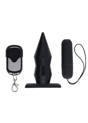 Black silicone vibrating butt plug with remote control